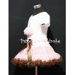 Light Pink and Brown Pettiskirt With White Birthday Cake Short Sleeves Top with Light Pink Rosette SC21 