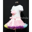 Light Pink Rainbow Pettiskirt With White Birthday Cake Short Sleeves Top with Light Pink Rosette SC28 