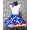 Patriotic America Star Pettiskirt with Bunch of Red White Royal Blue Rosettes with Royal Blue Bow White Tank Top MG72 