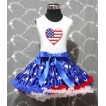 Patriotic America Star Pettiskirt with Patriotic America Heart Print Red Ruffles Royal Blue Bow White Tank Top MM163 