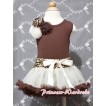 Brown Baby Pettitop & Bunch of Cream Leopard Brown Rosettes with Cream Leopard Waist Baby Pettiskirt NG389 