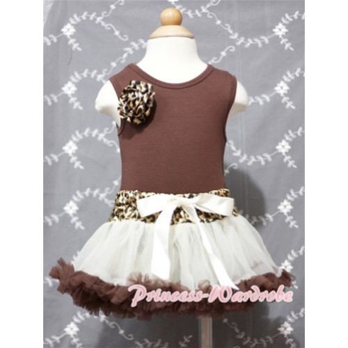 Brown Baby Pettitop & A Leopard Rose with Cream Leopard Waist Baby Pettiskirt NG390 