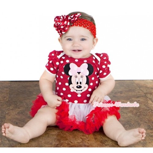 Minnie Dots Baby Jumpsuit White Red Pettiskirt With Light Pink Minnie Print With Red Headband Minnie Dots Rose JS878 