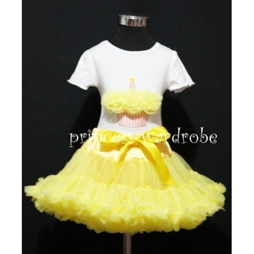 Yellow Pettiskirt With White Birthday Cake Short Sleeves Top with Yellow Rosette SC41 