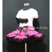 Hot Pink Black Trim Pettiskirt With White Birthday Cake Short Sleeves Top with Black Rosettes SC58 
