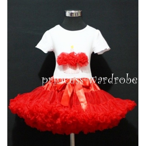 Red Pettiskirt With White Birthday Cake Short Sleeves Top with Red Rosettes SC59 