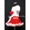 Red and White Pettiskirt With White Birthday Cake Short Sleeves Top with Red Rosettes SC62 