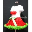 Red and Green Pettiskirt With White Birthday Cake Short Sleeves Top with Red Rosettes SC65 