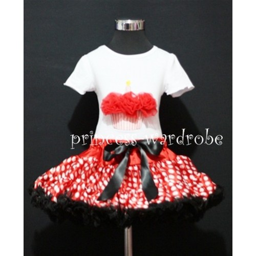 Red Minnie Style Pettiskirt With White Birthday Cake Short Sleeves Top with Red Rosettes SC66 