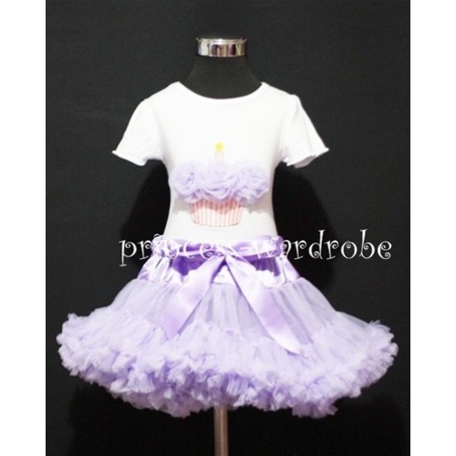 Lavender Pettiskirt With White Birthday Cake Short Sleeves Top with Lavender Rosettes SC70 