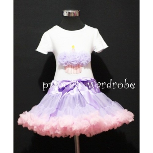 Lavender and Light Pink Pettiskirt With White Birthday Cake Short Sleeves Top with Lavender Rosettes SC71 
