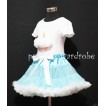 Light Blue and White Pettiskirt With White Birthday Cake Short Sleeves Top with White Rosettes SC74 