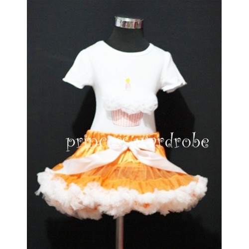 Orange and White Pettiskirt With White Birthday Cake Short Sleeves Top with White Rosettes SC79 