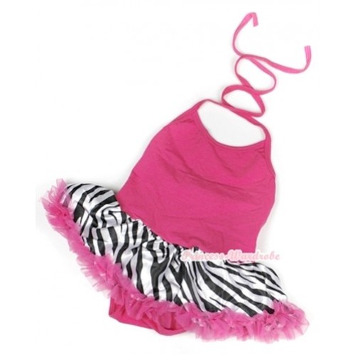 Hot Pink Baby Halter Jumpsuit Hot Pink Zebra Pettiskirt JS900 
