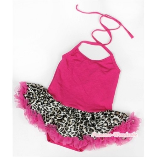 Hot Pink Baby Halter Jumpsuit Hot Pink Leopard Pettiskirt JS899 