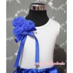 White Tank Top with Bunch of Royal Blue Rosettes and Royal Blue Bow TB165 