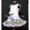 Lavender Zebra Pettiskirt With White Birthday Cake Tank Top with Lavender Rosettes &Zebra Ruffles&Lavender Bow MC82 