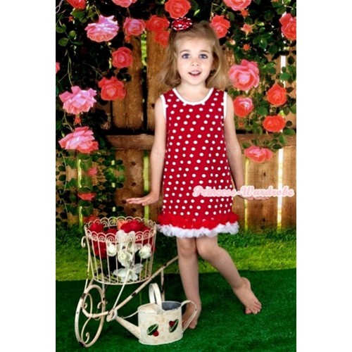 Red White Polka Dots One-Piece Pettidress With Red White Ruffles CD020 
