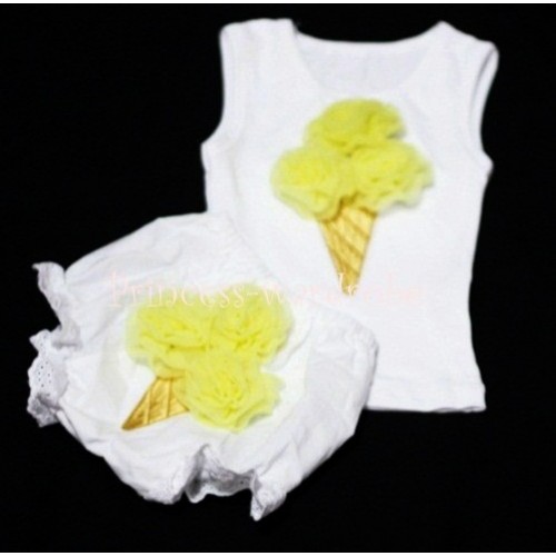 Yellow Ice Cream Panties Bloomers with White Baby Pettitop with Yellow Ice Cream BC23 