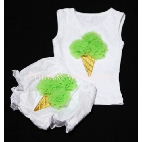 Green Ice Cream Panties Bloomers with White Baby Pettitop with Green Ice Cream BC24 