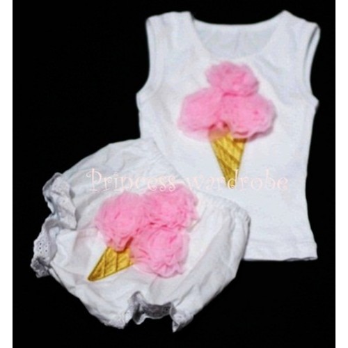 Light Pink Ice Cream Panties Bloomers with White Baby Pettitop with Light Pink Ice Cream BC30 