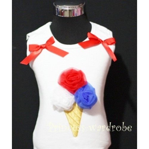 White Tank Top with Red White Blue Ice Cream and Red Bows TS214 