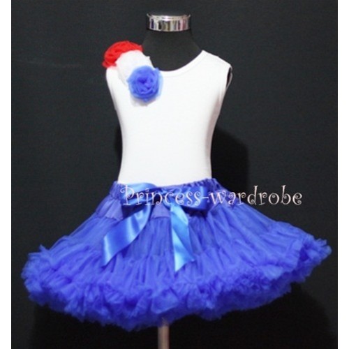 Royal Blue Pettiskirt Match White Tank Top with Oblique Red White Blue Rosettes M175 