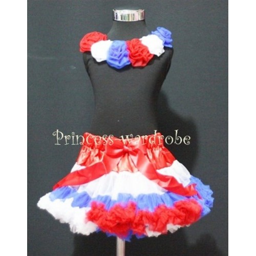 Black Tank Top & Red White Blue Rosettes With Red White Blue Mix Pettiskirt M178 