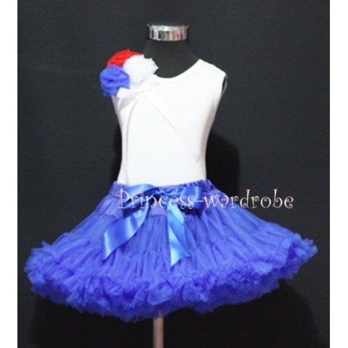 Royal Blue Pettiskirt Bunch Red White Royal Blue Rose Top with White Bow MW16 