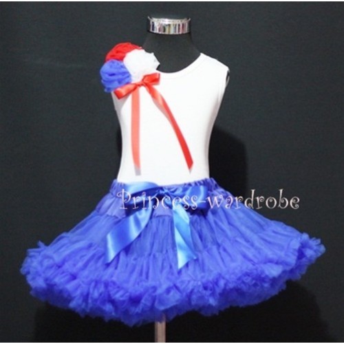Royal Blue Pettiskirt Bunch Red White Blue Rose Top with Red Bow MW18 