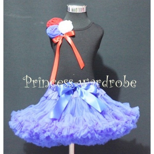 Royal Blue Pettiskirt With Black Tank Top With Bunch Red White Blue Rosettes & Red Bow MW24 