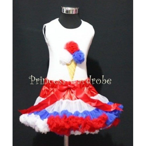 Red White Blue Pettiskirt With Red White Blue Ice Cream White Tank Top MS117 