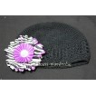 Crochet Beanie Hat with Dark Purple Zebra Crystal Daisy Flower pettiskirt Tutu P000252 