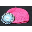 Crochet Beanie Hat with Blue Zebra Crystal Daisy Flower pettiskirt Tutu P000254 