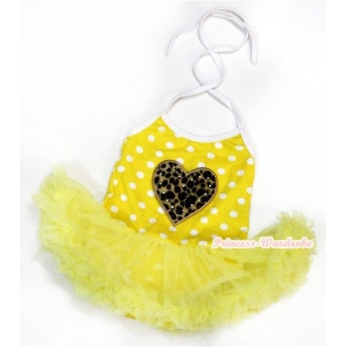 Yellow White Dots Baby Halter Jumpsuit Yellow Pettiskirt With Leopard Heart Print JS988 