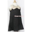 Black Floral Lace Pattern Gold Sparkle Sequin Necklace Black Giant Bow One Piece Wedding Party Dress PD040 