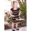Black Leopard Lace Ruffles Layer One Piece Dress With Cap Sleeve With Black Bow RD003 