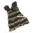 Black Leopard Lace Ruffles Layer One Piece Dress With Cap Sleeve With Black Bow RD003 