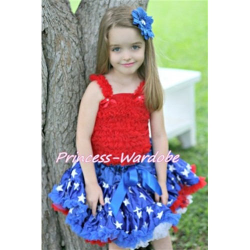 Patriotic America Flag Star Pettiskirt with Matching Red Ruffles Tank Top MR135 