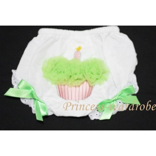 White Bloomer & Lime Green Cupcake With Lime Green Bow BC49 