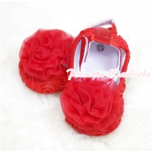 Baby Red Crib Shoes with Red Rosettes S121 