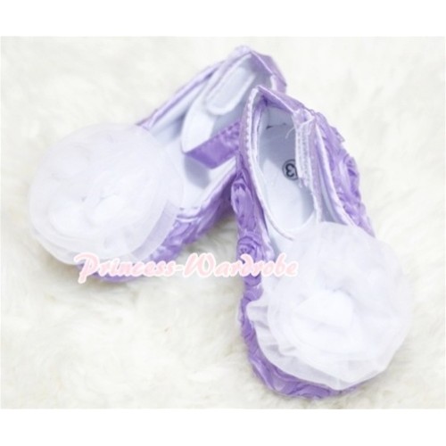 Baby Lavender Crib Shoes with White Rosettes S129 