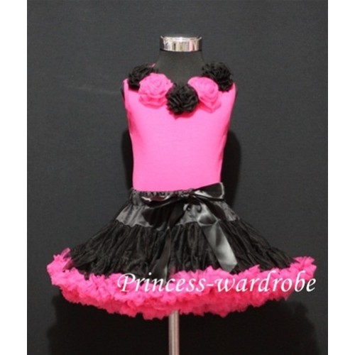 Black Hot Pink Pettiskirt Matching Hot Pink Tank Tops with Black Hot Pink Rosettes MH03 