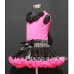 Hot Pink Black Pettiskirt with matching Hot pink Tank Tops with Black Rosettes MH05 