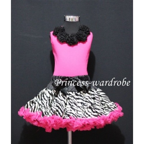 Hot Pink Zebra Pettiskirt with matching Hot pink Tank Tops with Black Rosettes MH07 