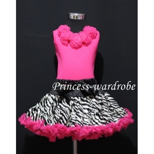 Hot Pink Zebra Pettiskirt with matching Hot pink Tank Tops with hot pink Rosettes MH11 