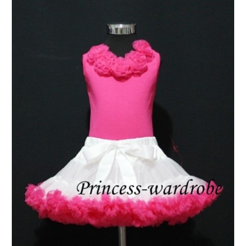 White Hot Pink Pettiskirt with matching Hot Pink Tank Tops with Hot Pink Rosettes mh14 
