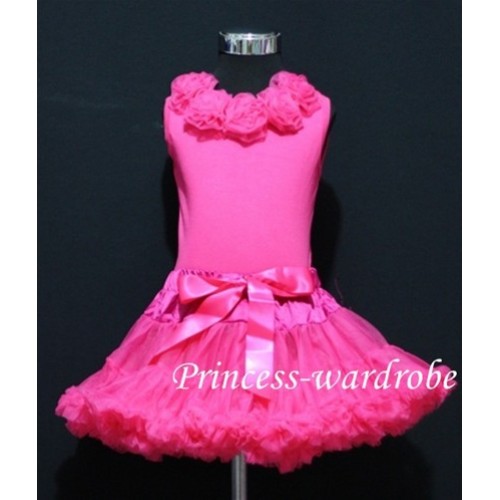 Hot Pink Pettiskirt with matching Hot pink Tank Tops with hot pink Rosettes mh15 