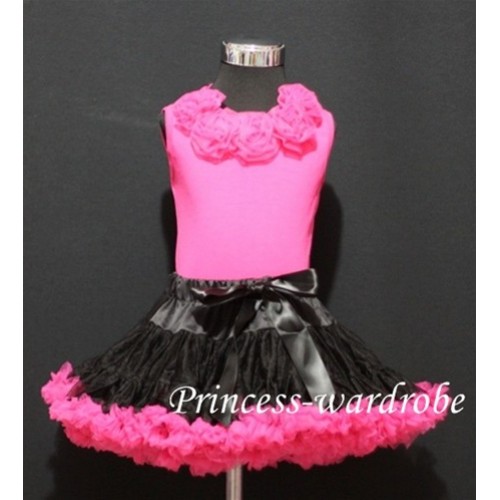Black Hot Pink Pettiskirt with matching Hot pink Tank Tops with hot pink Rosettes mh17 