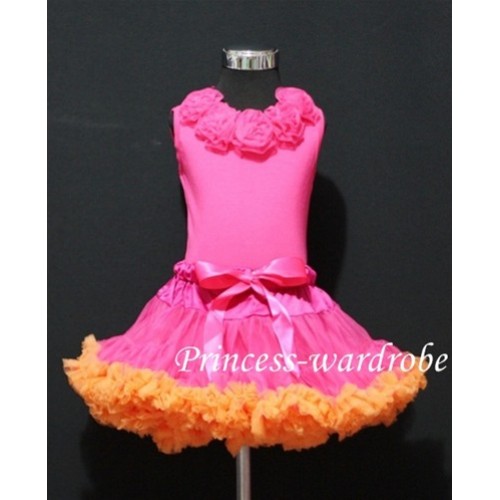 Hot Pink Orange Pettiskirt with matching Hot pink Tank Tops with hot pink Rosettes mh18 